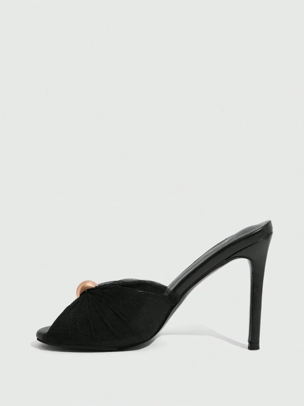 Black Glamorous Women's Open-Toe Mesh Kink Metal Buckle Shoes